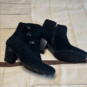 Vaneli Black Ankle Booties with Button Detail